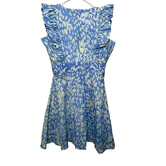 SIKA Effe Ruffled Cotton Printed Mini Dress Blue Yellow Size 12 - Picture 7 of 11